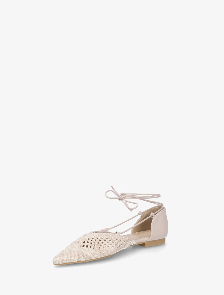 Imitatieleren ballerina's met strikveter - Beige - Image 3