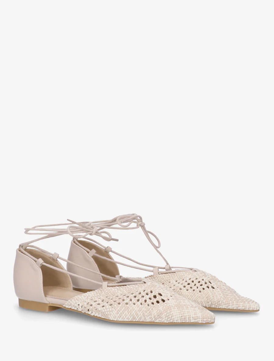 Imitatieleren ballerina's met strikveter - Beige - Image 4