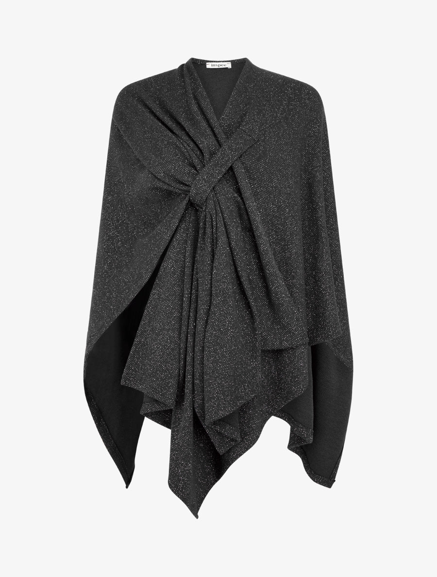 Iridescente effen poncho om te knopen - Zwart