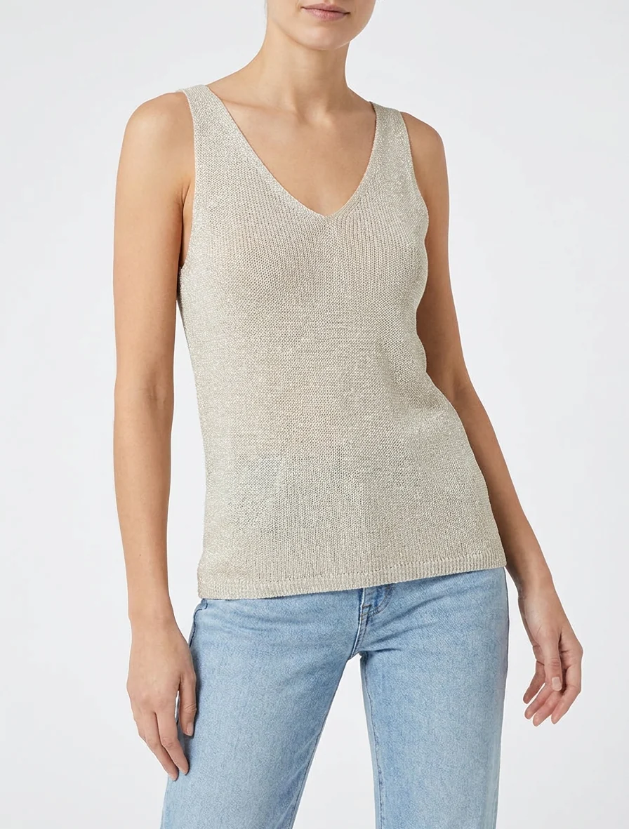 Irisé mesh top - Beige - Image 4