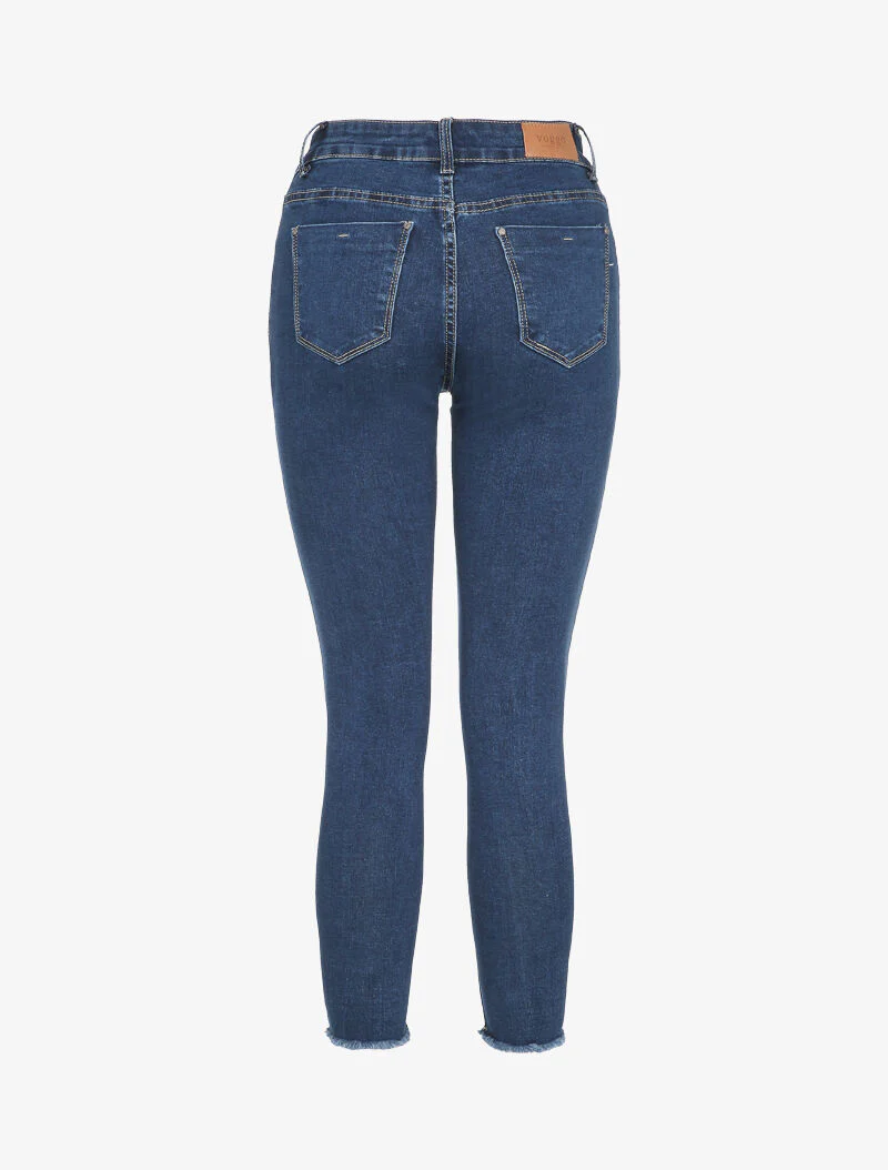 Jean 7/8 met rafelige snede en gekraste randen - Blauw denim - Image 2