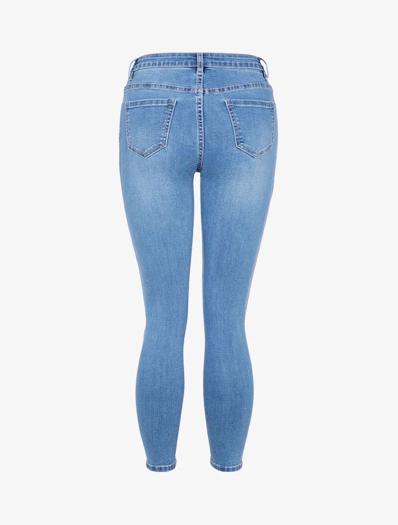 Jean 7/8 met uitsnijdingseffecten aan de randen - blauw denim - Image 4