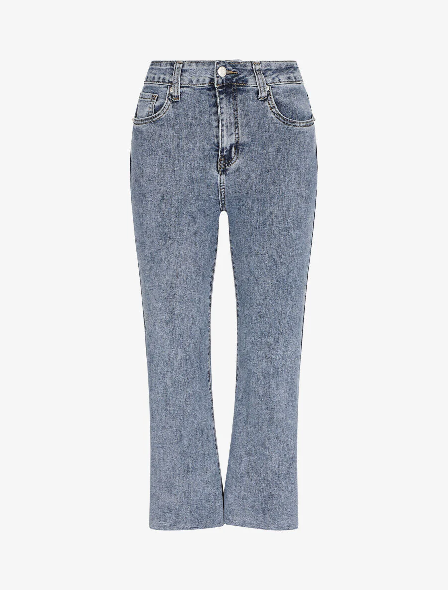 Jean flare 7/8 met hoge taille en onafgewerkte randen - Lichtblauw