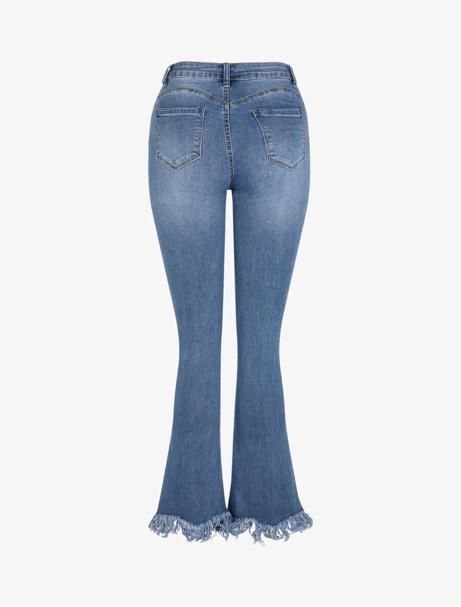 Jean flare met rafelige randen - Blauw denim - Image 2