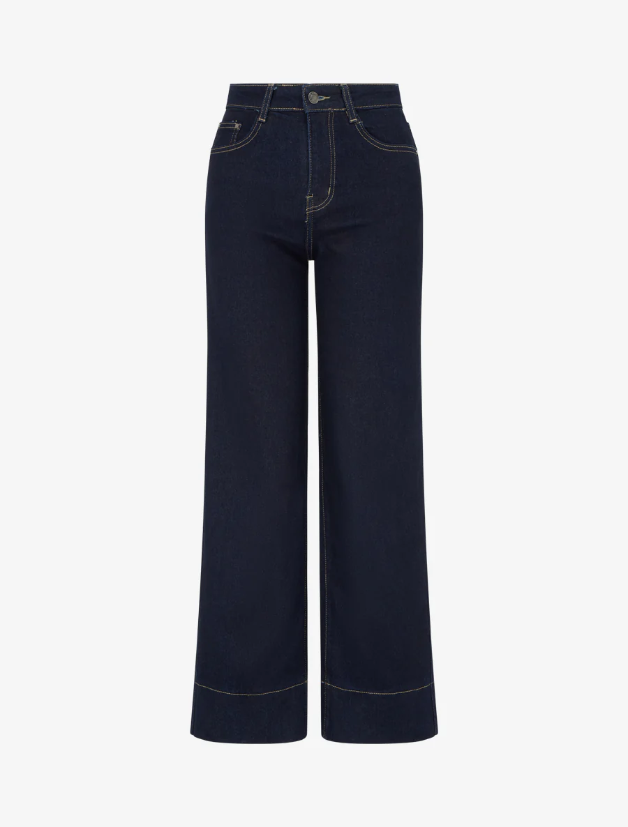 Jean met hoge taille en wijde pijpen - Ongerept blauw