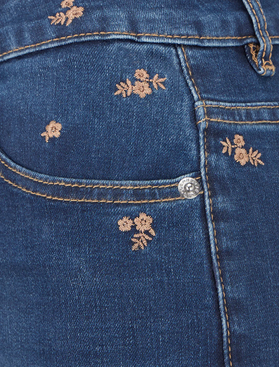 Jean met kleine geborduurde bloemen, flare pasvorm - Blauwe denim - Image 3