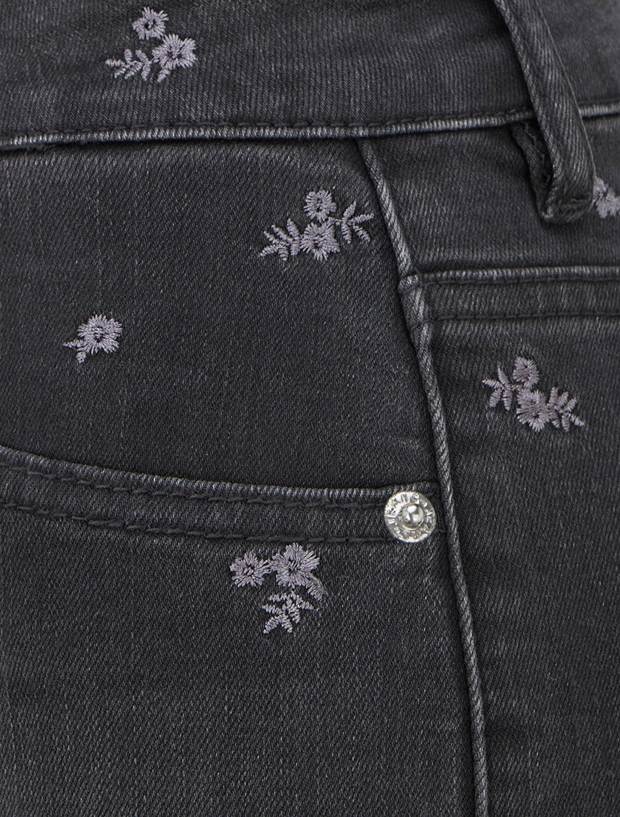 Jean met kleine geborduurde bloemen, flare pasvorm - Antracietgrijs - Image 3