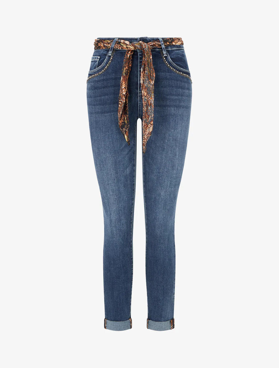Jean met omgeslagen skinny pijpen. - Blauwe denim