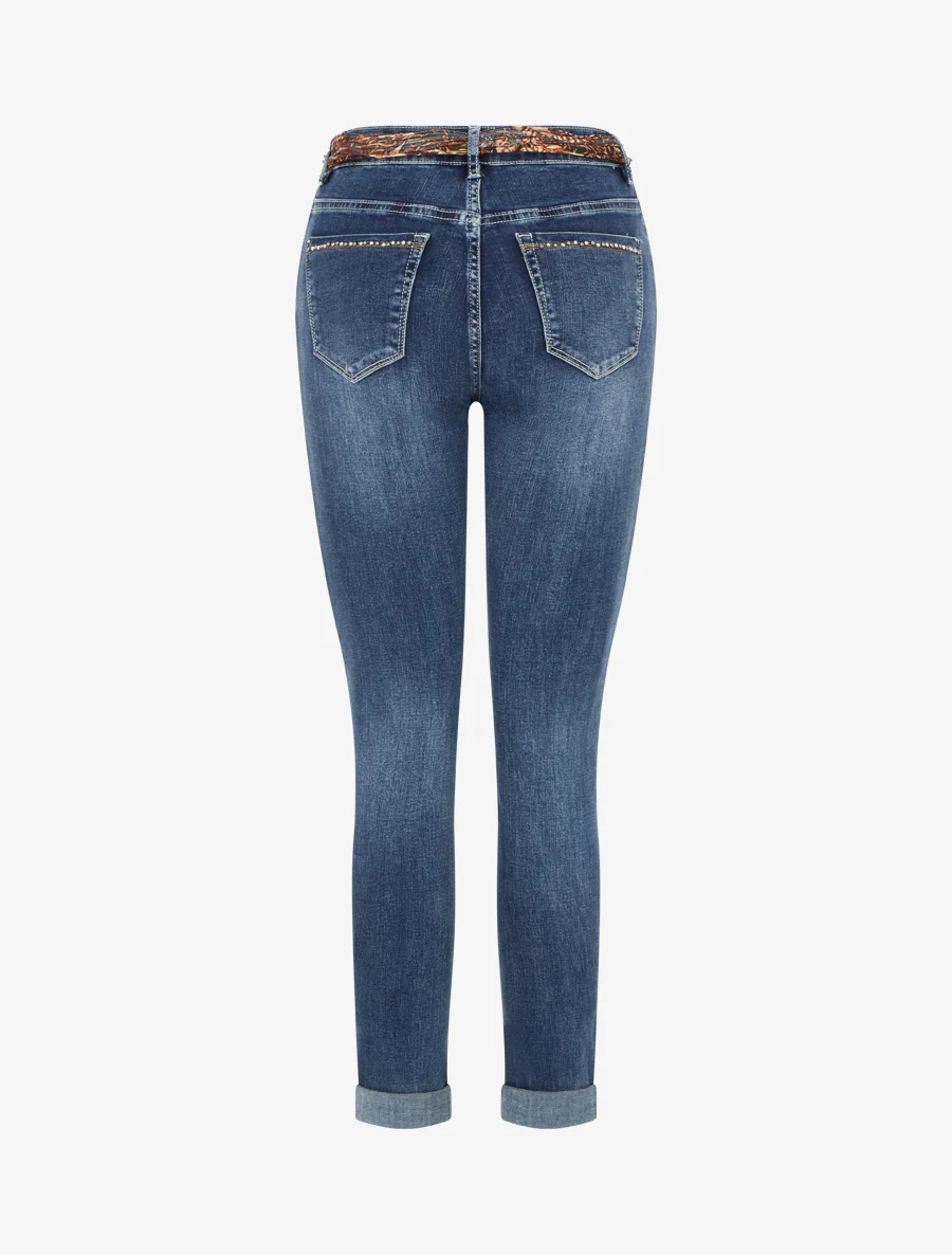 Jean met omgeslagen skinny pijpen. - Blauwe denim - Image 2