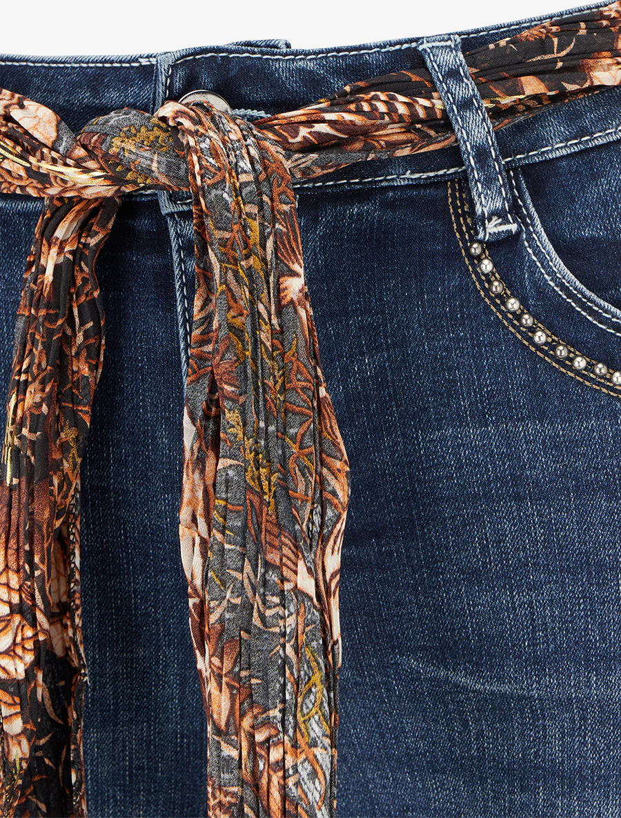 Jean met omgeslagen skinny pijpen. - Blauwe denim - Image 3