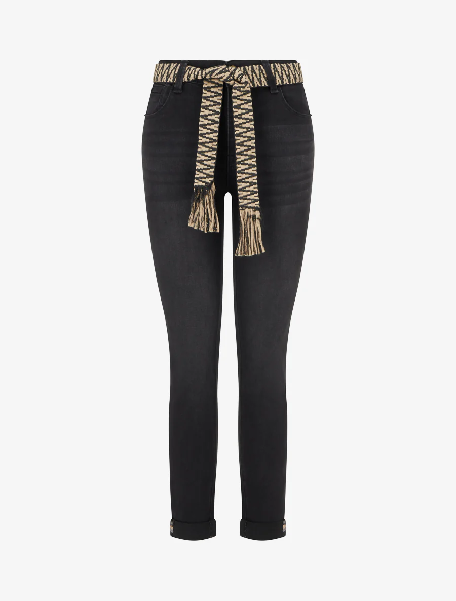 Jean met omgeslagen skinny pijpen. - Zwart