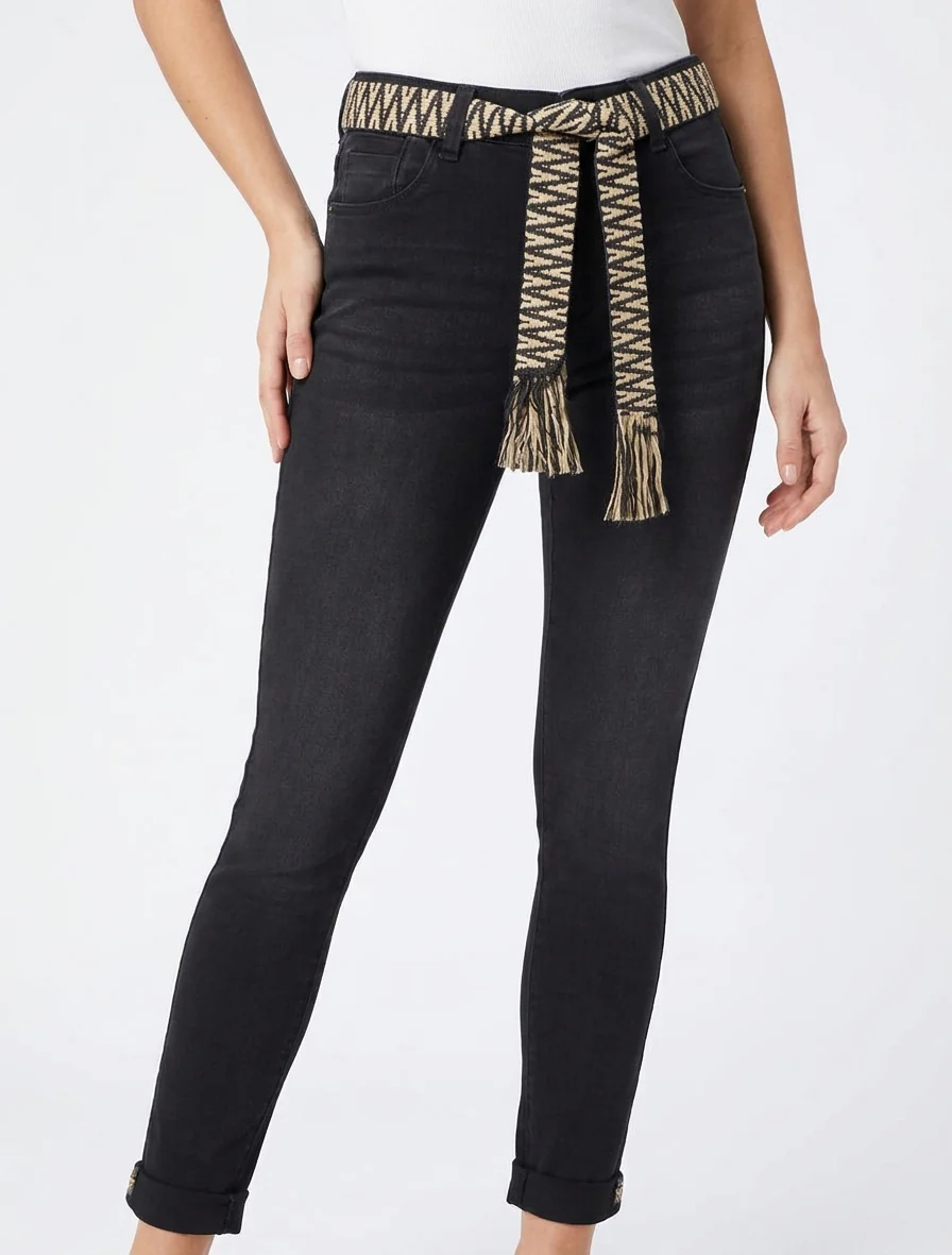Jean met omgeslagen skinny pijpen. - Zwart - Image 4