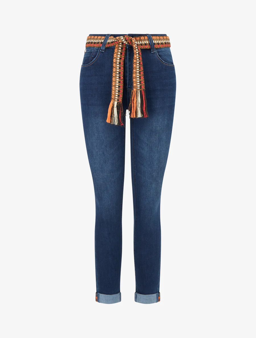 Jean met omgeslagen skinny pijpen. - Blauwe denim