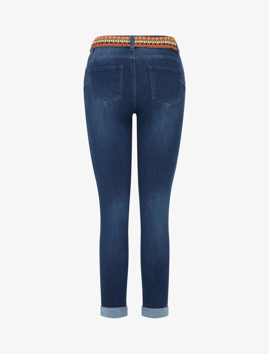 Jean met omgeslagen skinny pijpen. - Blauwe denim - Image 2