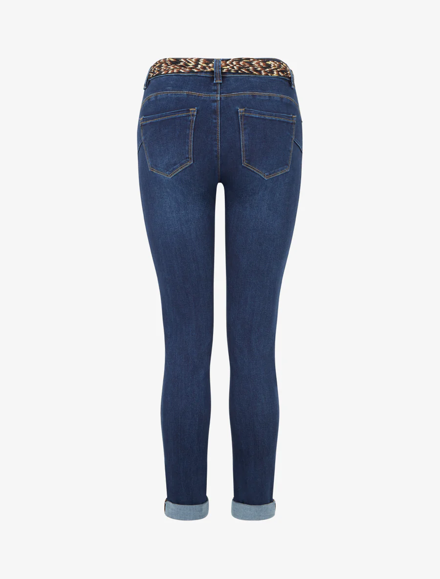 Jean met omgeslagen zoom en bedrukt detail, slim fit - Blauwe denim - Image 2