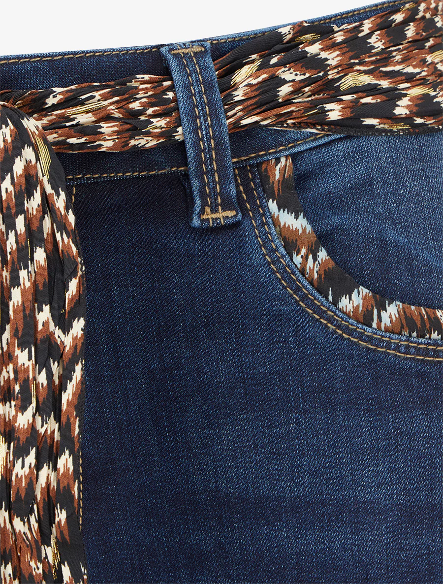 Jean met omgeslagen zoom en bedrukt detail, slim fit - Blauwe denim - Image 3