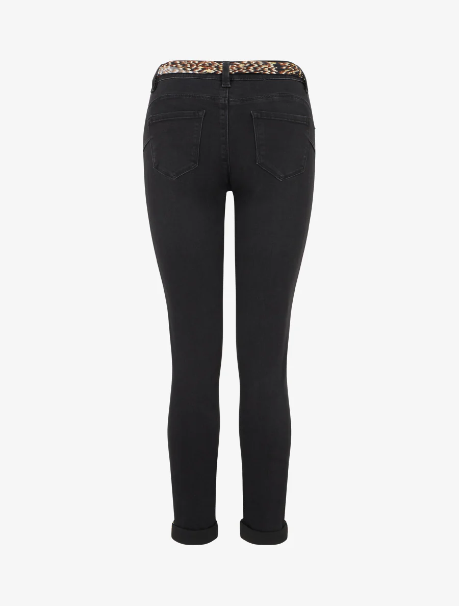 Jean met omgeslagen zoom en bedrukt detail, slim fit - Zwart - Image 2