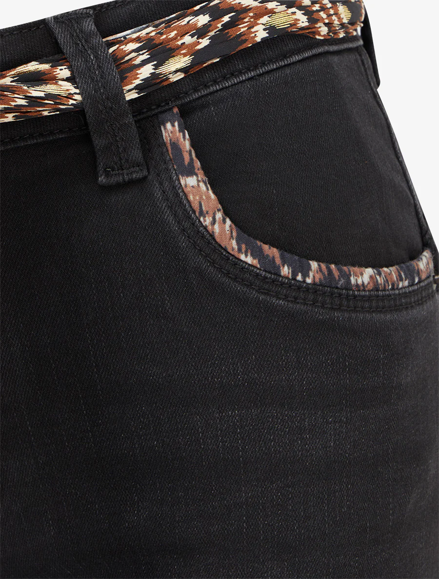 Jean met omgeslagen zoom en bedrukt detail, slim fit - Zwart - Image 3