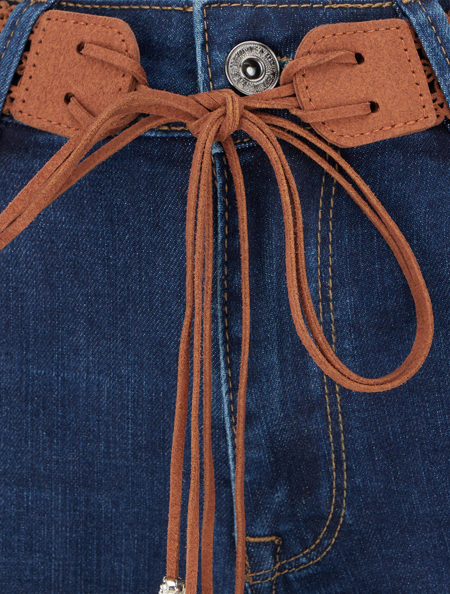 Jean met omslag en strikceintuur - Blauwe denim - Image 3