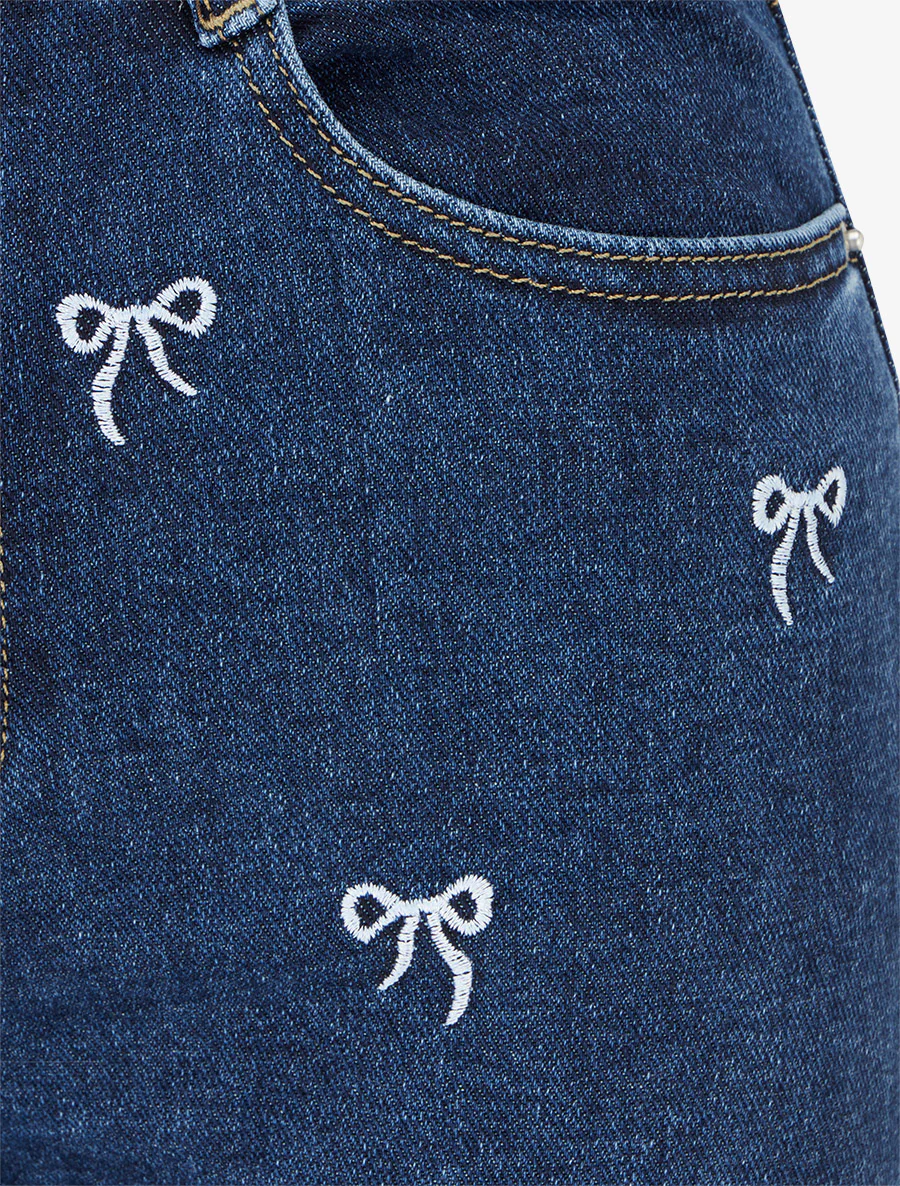 Jean met wijde pijpen en borduursels met strikmotief - Blauw - Image 3