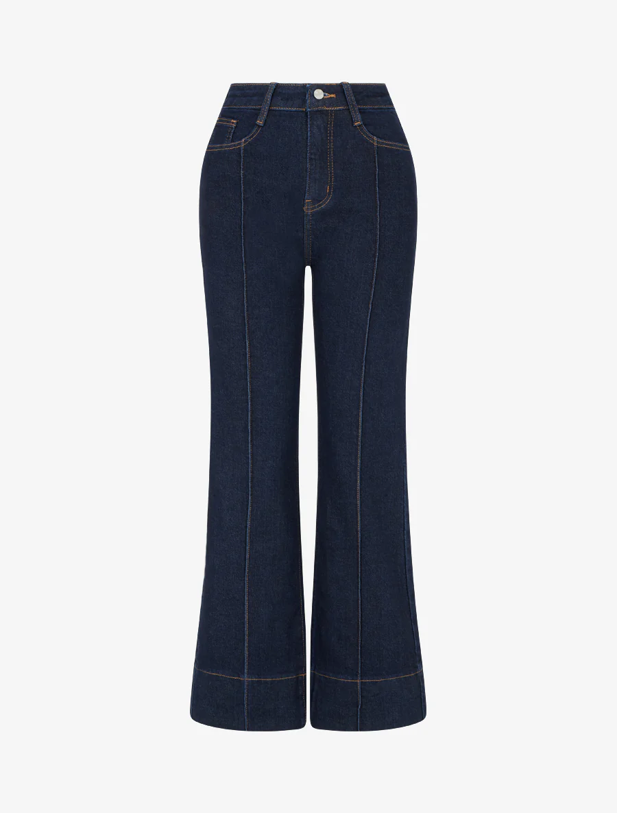 Jean met wijde pijpen en contrasterende stiksels - Ongerept blauw
