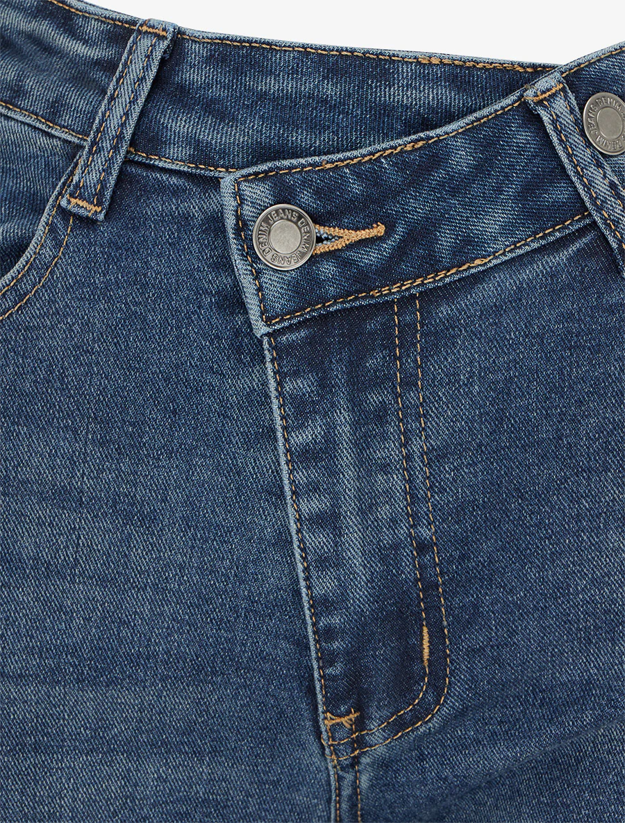 Jean met wijde pijpen en dubbele knoopsluiting - Blauwe denim - Image 3