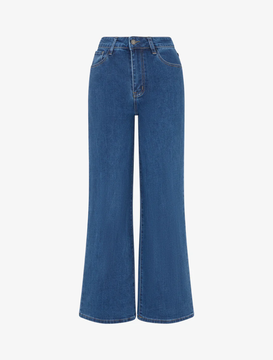 Jean met wijde pijpen en hoge taille, basic - Blauw