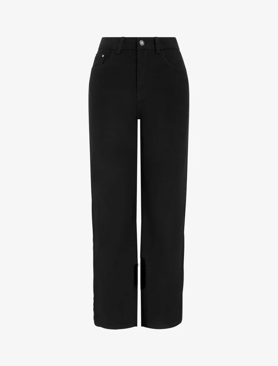 Jean met wijde pijpen en hoge taille in effen kleur - Zwart