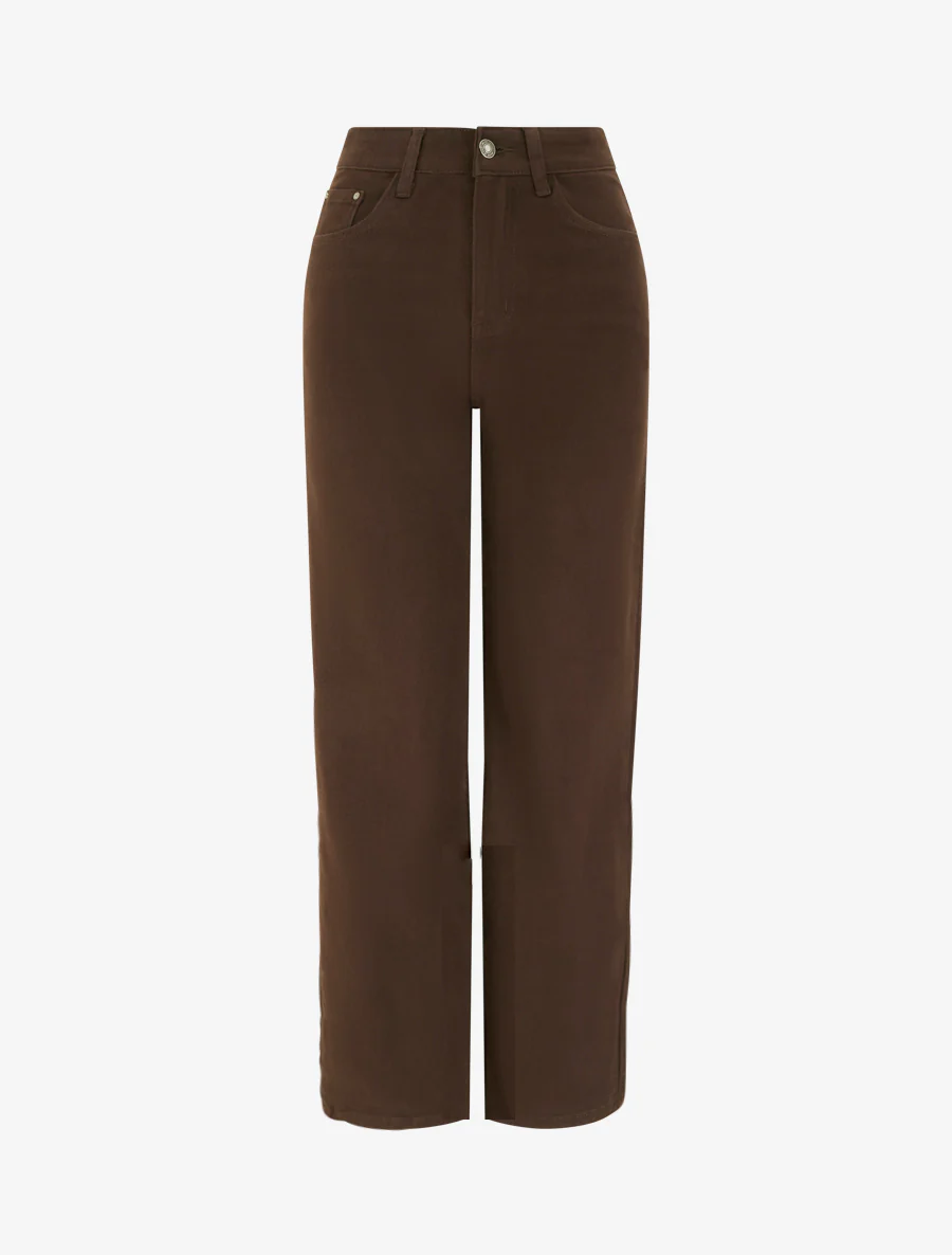 Jean met wijde pijpen en hoge taille in effen kleur - Bruin