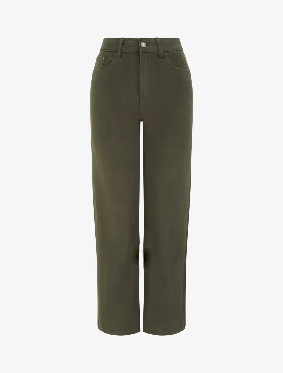 Jean met wijde pijpen en hoge taille in effen kleur - Kaki