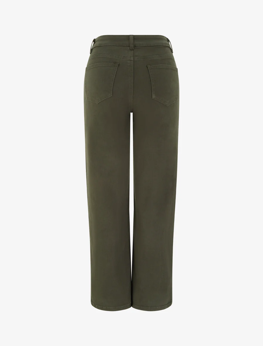 Jean met wijde pijpen en hoge taille in effen kleur - Kaki - Image 2