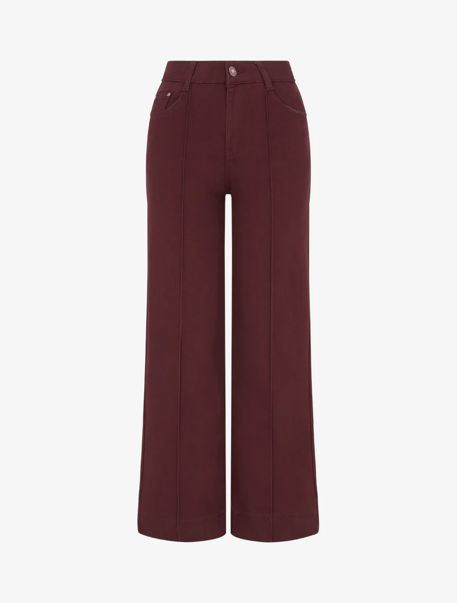Jean met wijde pijpen en hoge taille met zichtbare naden - Bordeaux