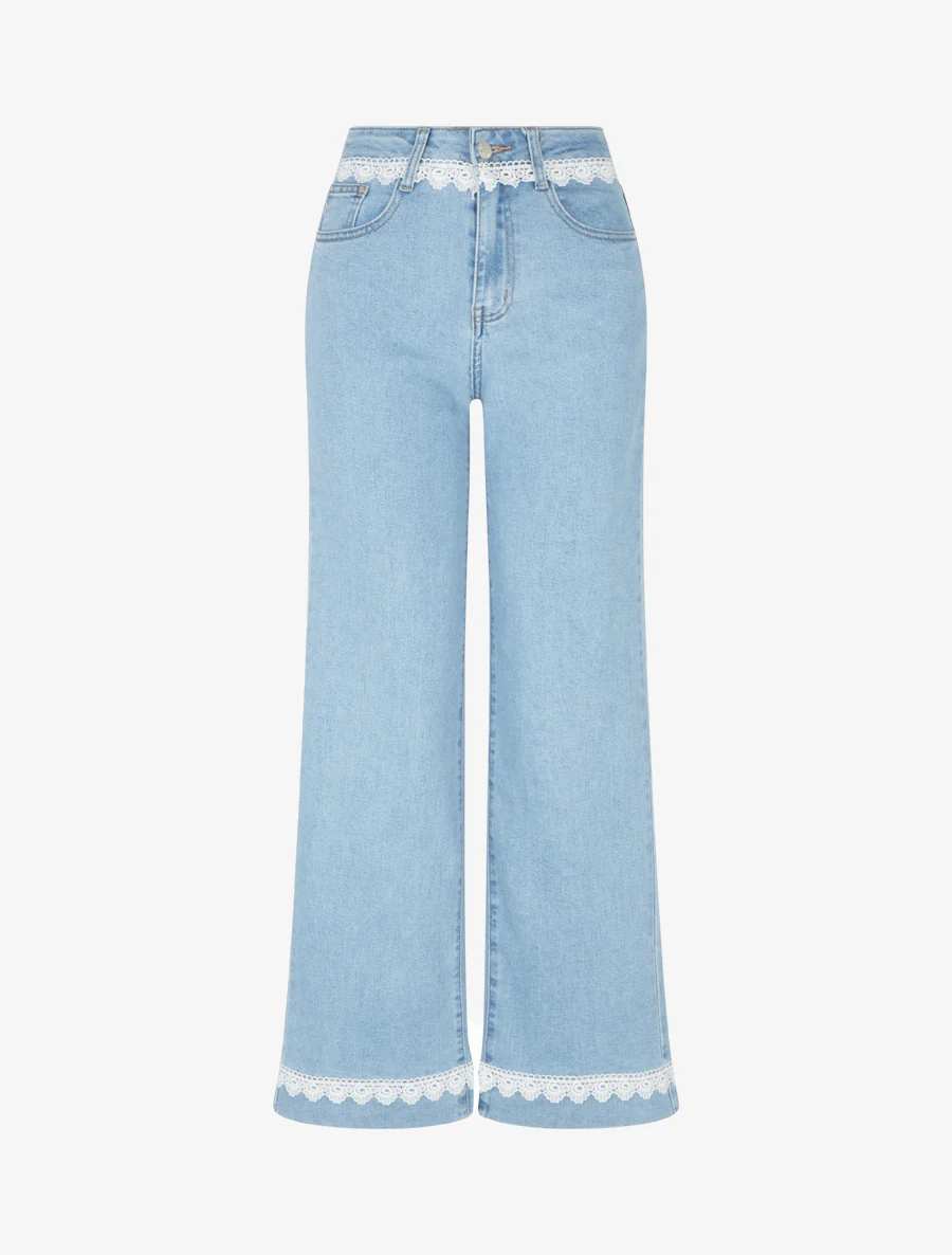 Jean met wijde pijpen en kant - Blauw
