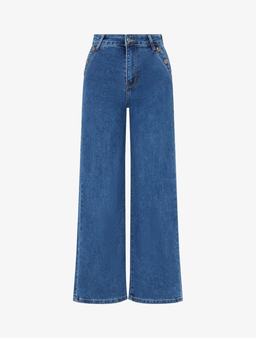 Jean met wijde pijpen en knoopzakken - Blauwe denim