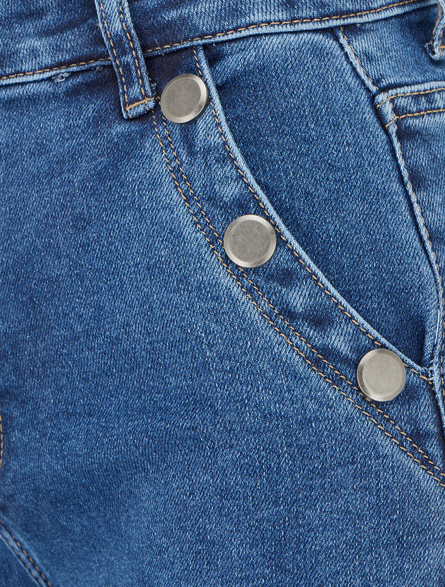 Jean met wijde pijpen en knoopzakken - Blauwe denim - Image 3