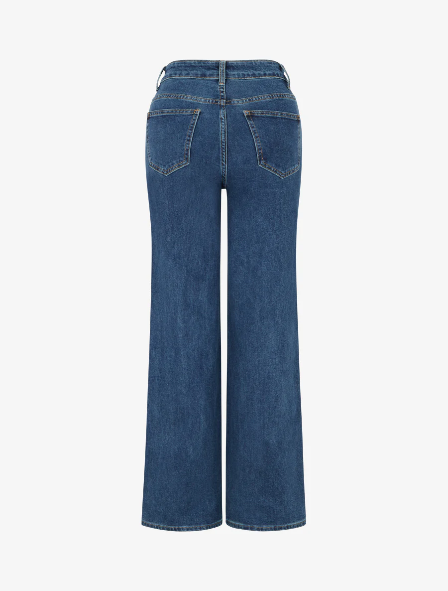 Jean met wijde pijpen met strass en bloemenborduursels - Blauwe denim - Image 2