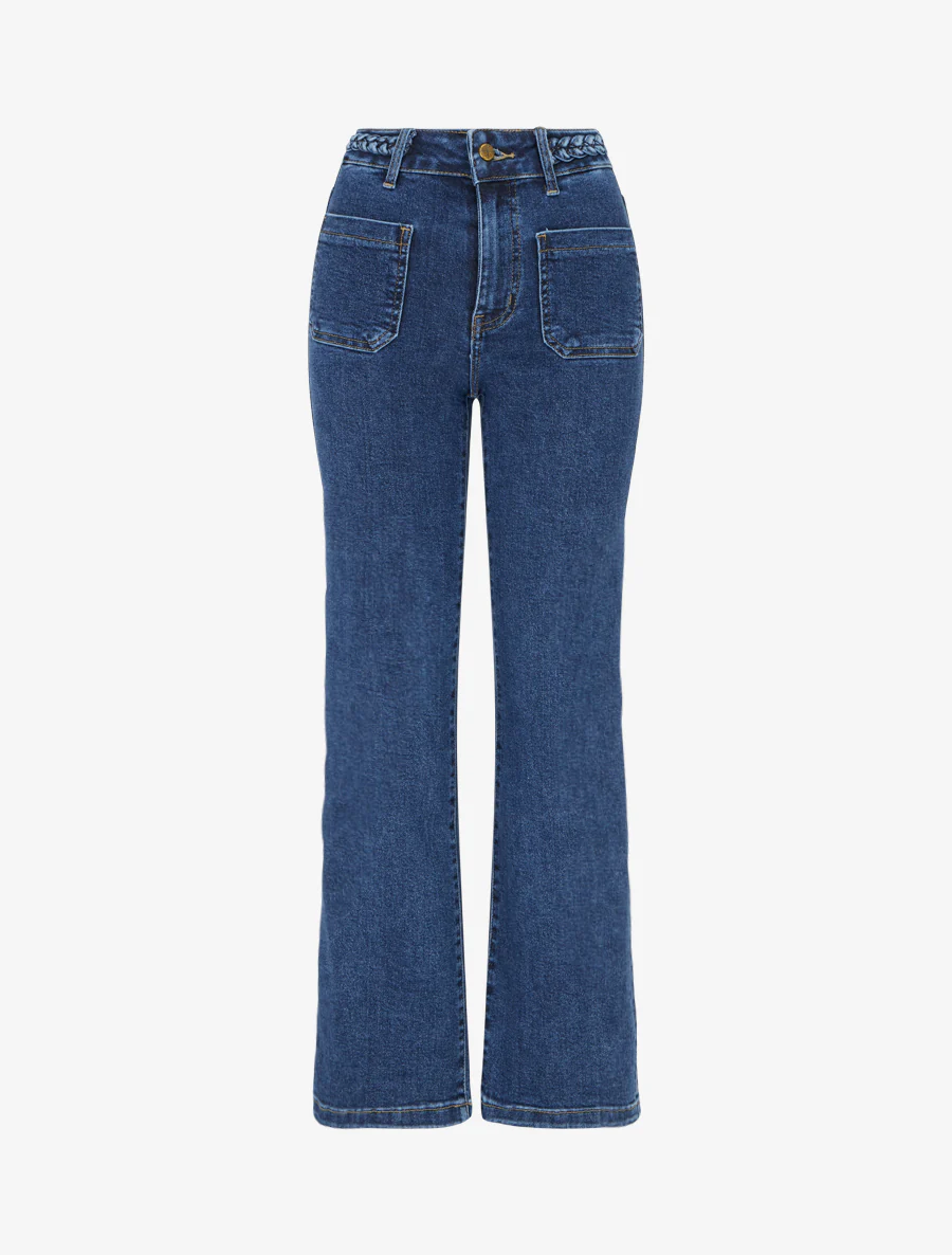Jean recht met gevlochten taille. - Ongerept blauw