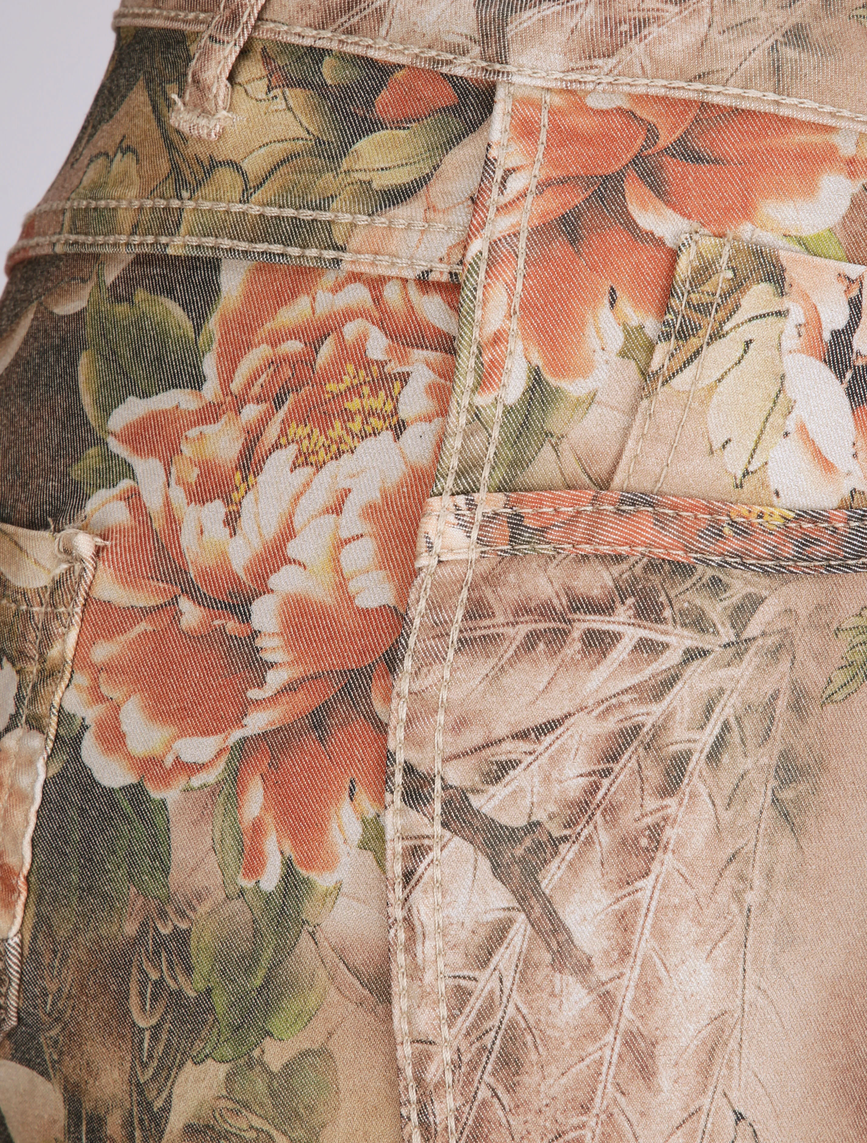 Jean reversibele slanke hoge taille gekreukt bloemenprint - Beige - Image 5