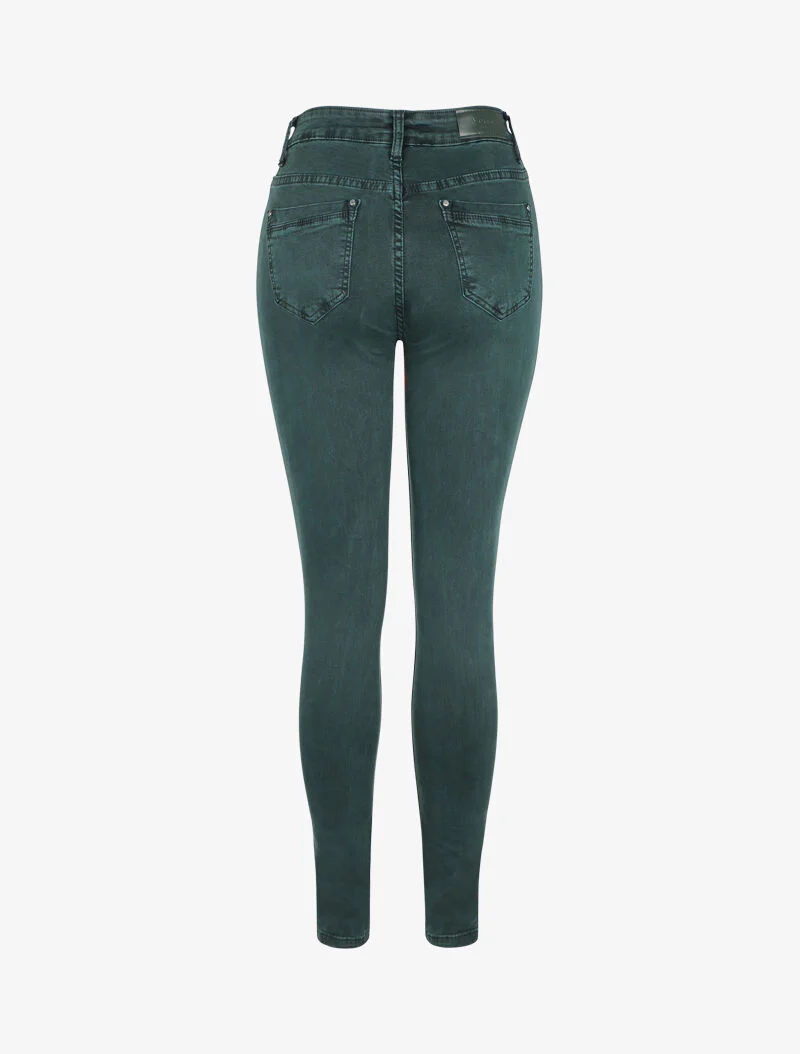 Hoge taille effen skinny jeans - Eendengroen - Image 2