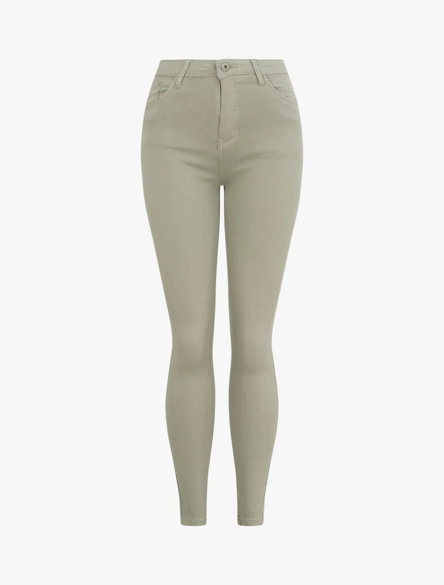 Skinny jeans effen met hoge taille - Olijfgroen - Image 3