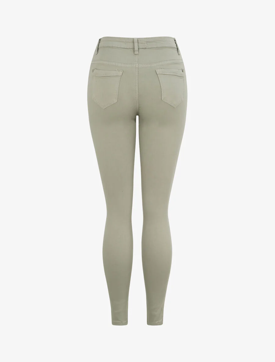 Skinny jeans effen met hoge taille - Olijfgroen - Image 4