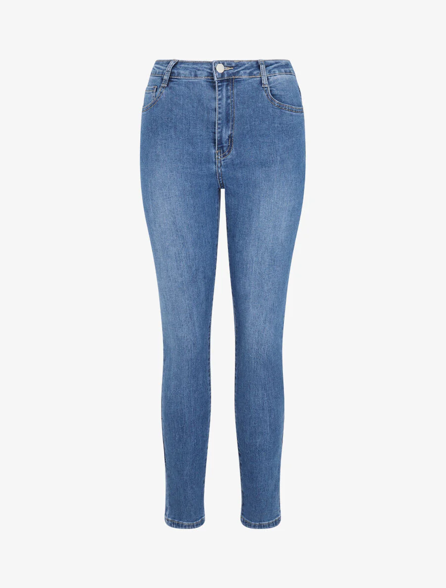 Hoge taille skinny jeans licht gewassen - Blauw