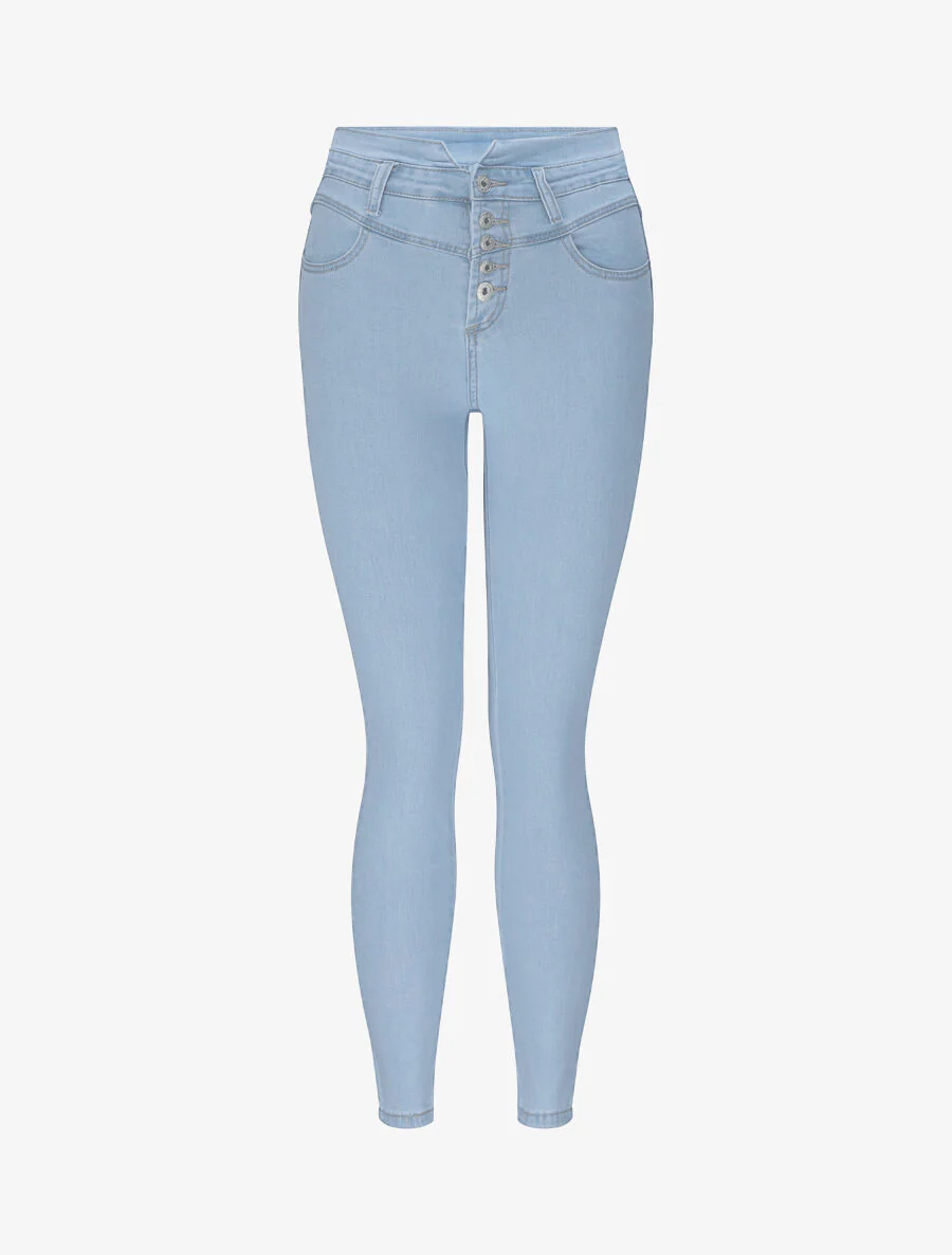 Hoge taille slim jeans met knopen - Lichtblauw