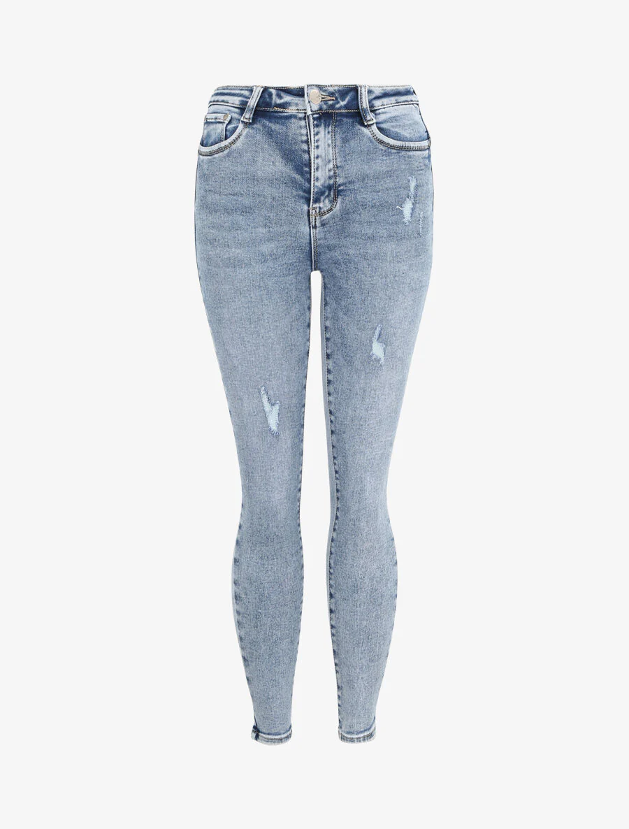 Slim fit push up jeans met krassen - Blauw denim