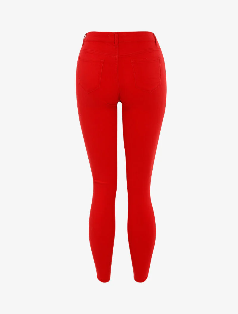 Jean stretch uni - rood - Image 2