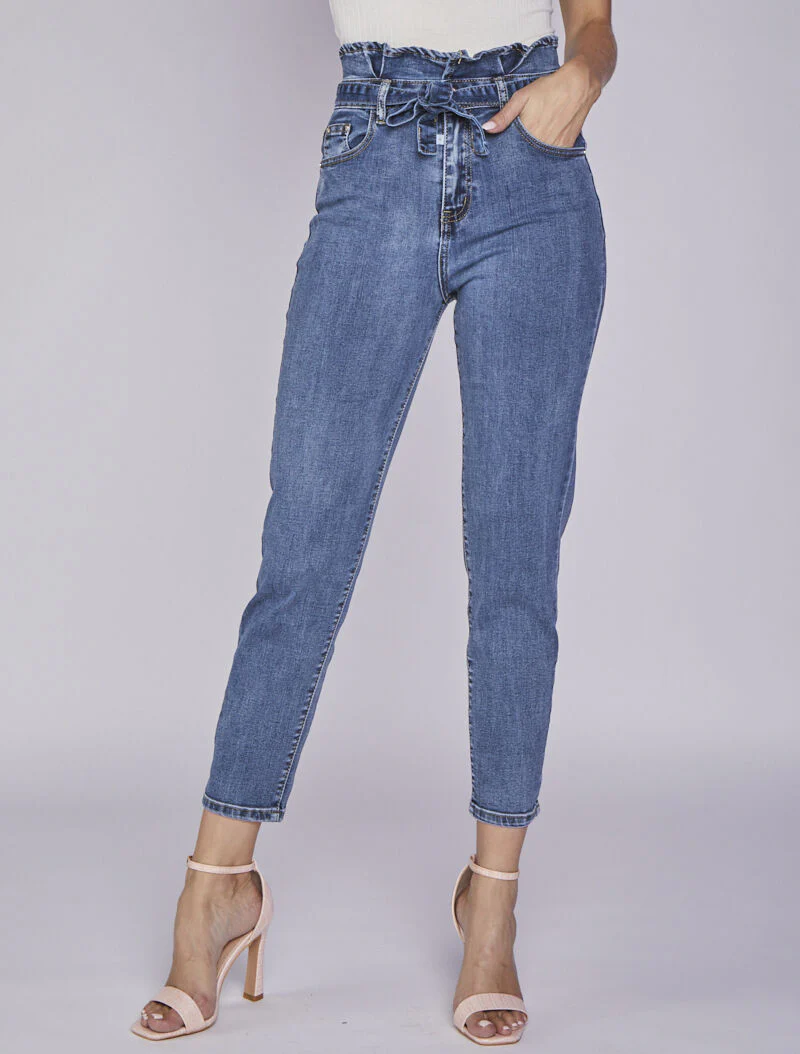 Jean boyfriend 7/8 taille haute - Blauw denim