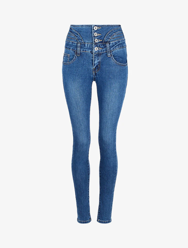 Jean taille empire en gestileerd - Denim blauw - Image 3