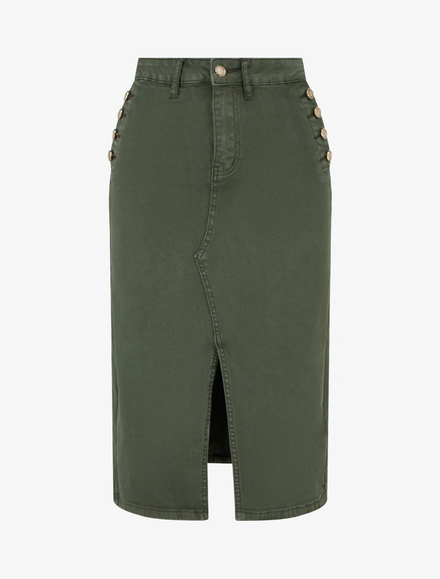 Jeans kokerrok met knoopzakken - Kaki