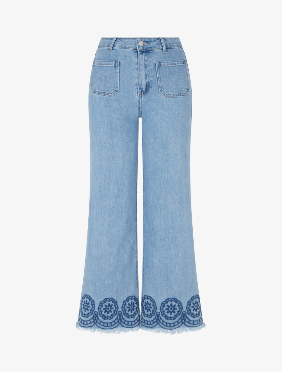 Jeans met borduursels en opgestikte zakken - Blauw