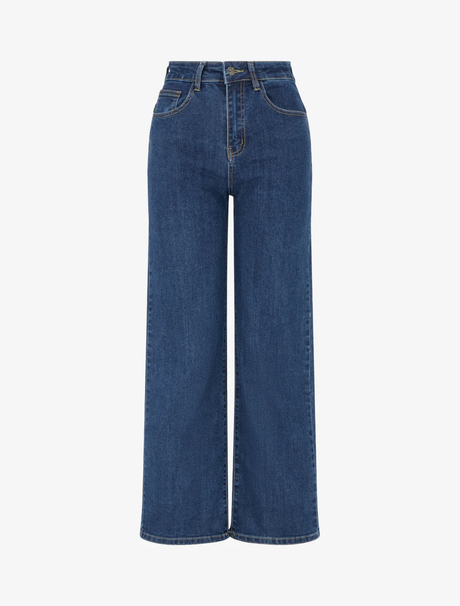 Jeans met hoge taille en rechte pijpen - Blauwe denim